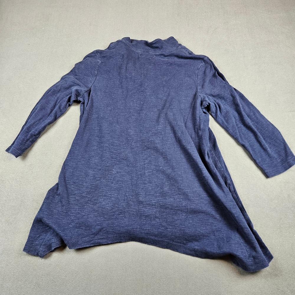 Kim Rogers Navy Blue Cotton Slub Knit Button Front Tunic Top Sharkbite Hem L - Picture 7 of 7